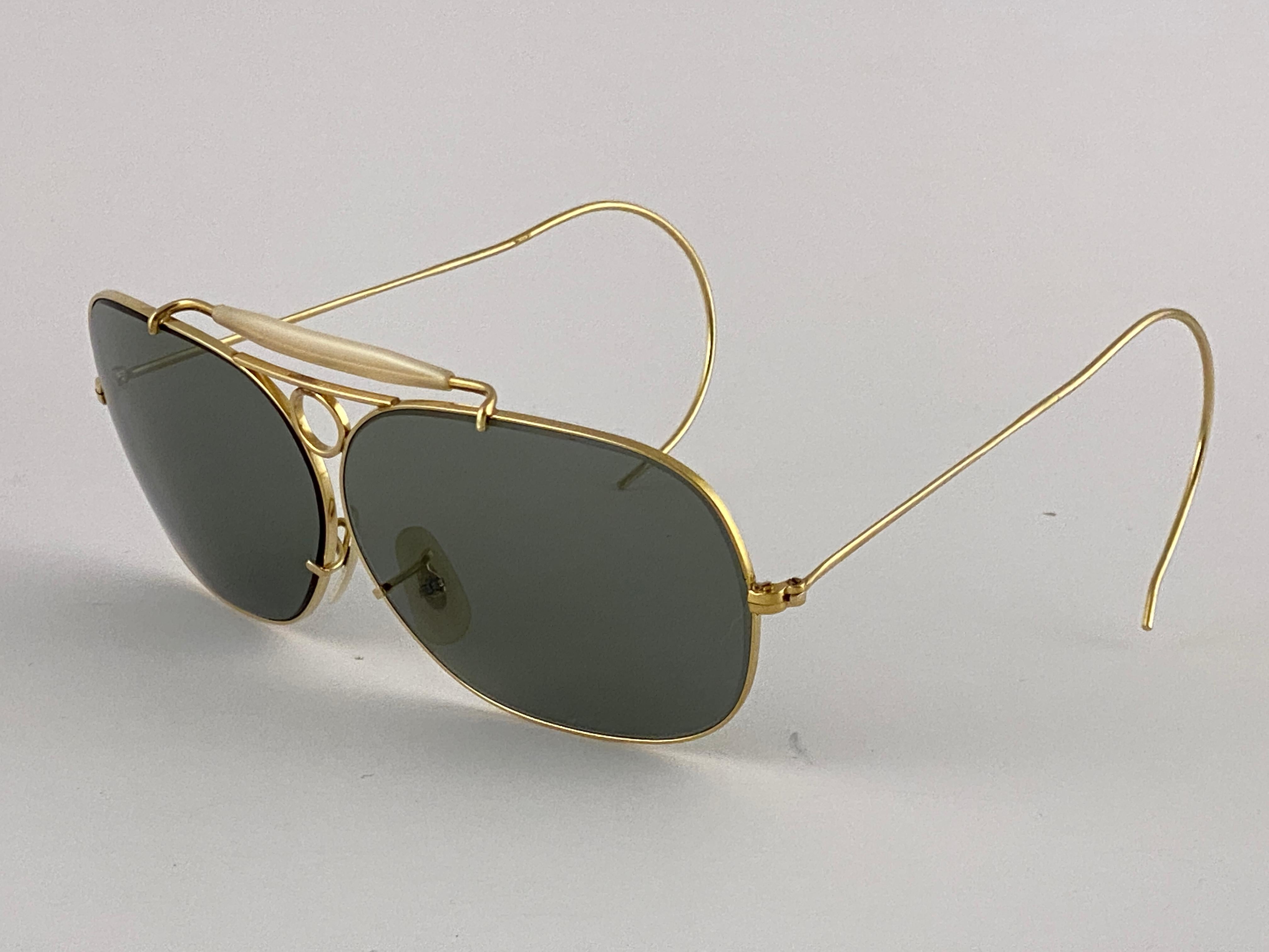 Ray Ban Decot - Lunettes de soleil vintage en or 10 carats avec lunettes G15, 62 m, années 1970, état neuf en vente 3