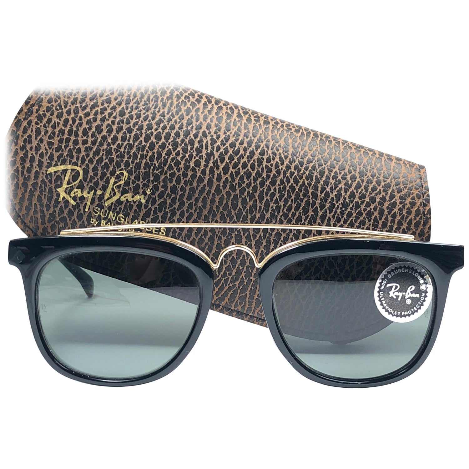 New Vintage Ray Ban Gatsby Black G15 Lenses 1980's B&L Sunglasses at 1stDibs