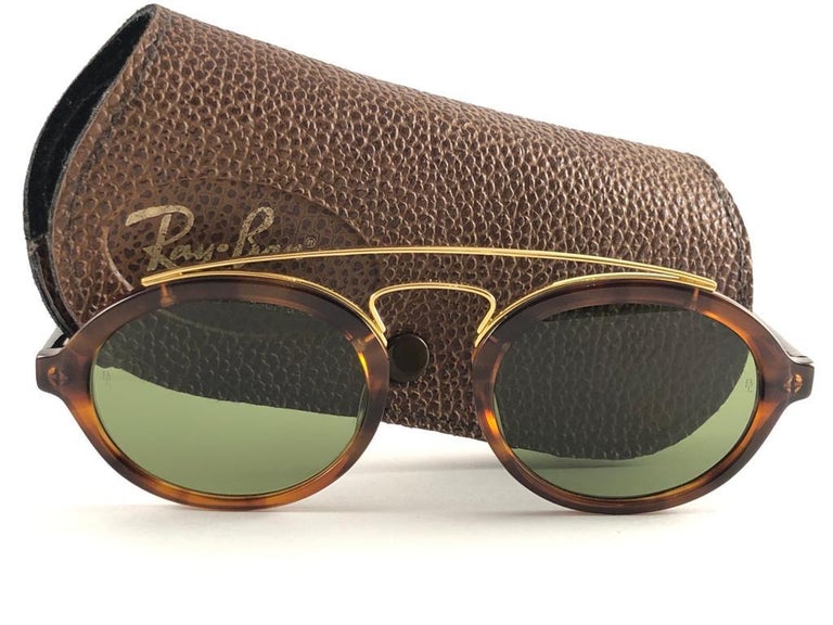 New Vintage Ray Ban Gatsby RB3 Green Lenses 1980's B&L Sunglasses at 1stDibs