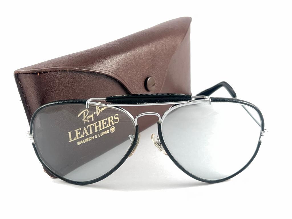 New Vintage Ray Ban Leathers Black Outdoorsman 62MM Changeable Sunglasses For Sale 12