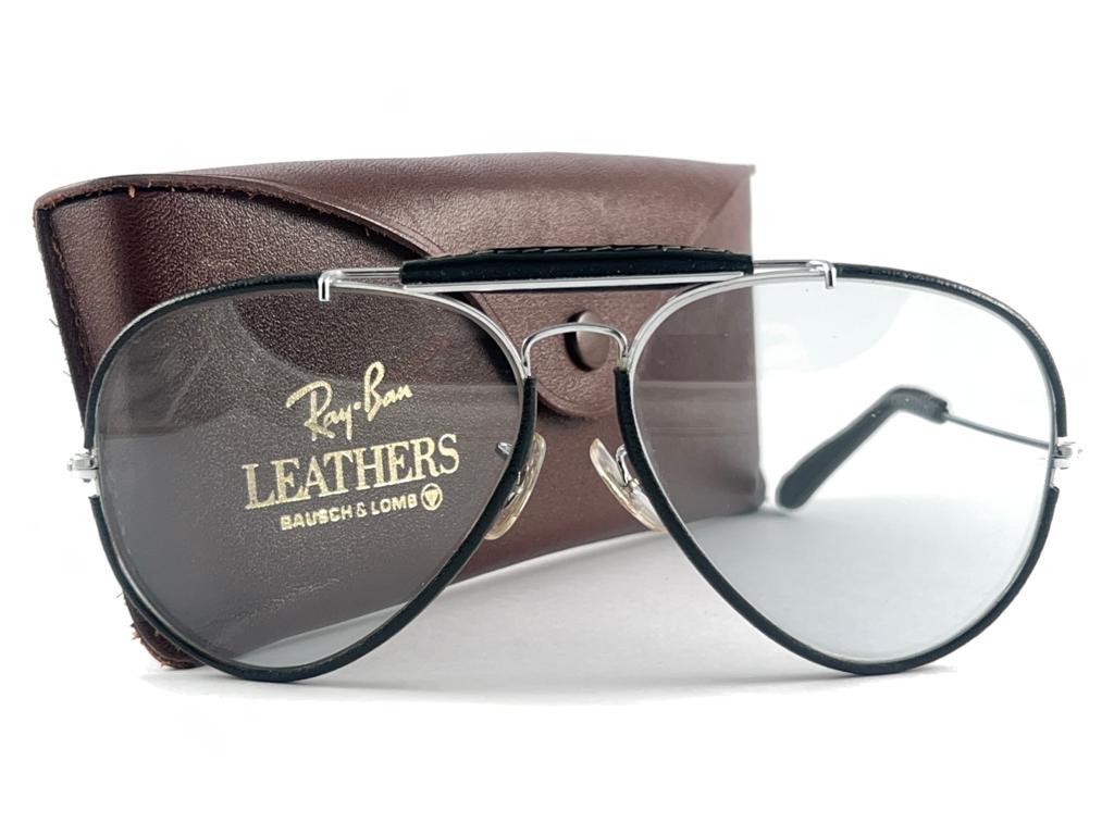 New Vintage Ray Ban Leathers Black Outdoorsman 62MM Changeable Sunglasses For Sale 13