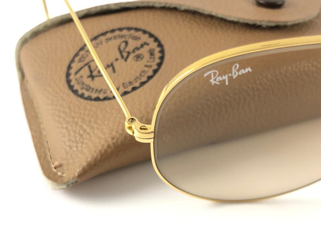 New Vintage Ray Ban Shooter Gold 62Mm Brown Changeable Lens 1970 B&L Sunglasses For Sale 3