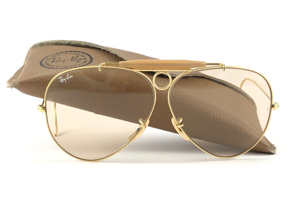New Vintage Ray Ban Shooter Gold 62Mm Brown Changeable Lens 1970 B&L Sunglasses For Sale 7