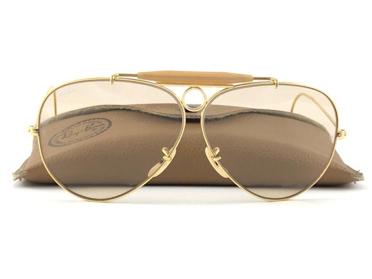 New Vintage Ray Ban Shooter Gold 62Mm Brown Changeable Lens 1970