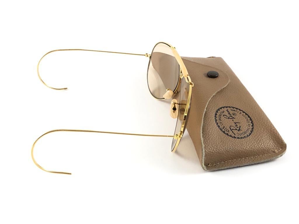 Neu New Vintage Ray Ban Shooter Gold 62Mm Braunes austauschbares Lens 1970 B&L Sonnenbrille im Angebot 2
