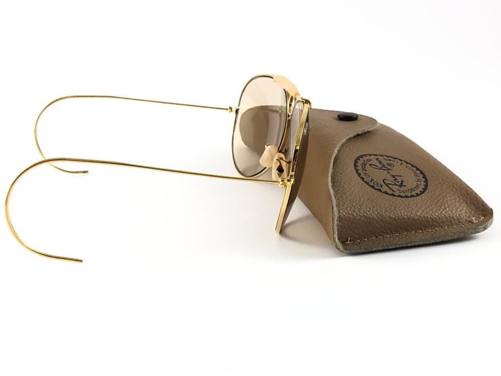 Neu New Vintage Ray Ban Shooter Gold 62Mm Braunes austauschbares Lens 1970 B&L Sonnenbrille im Angebot 3