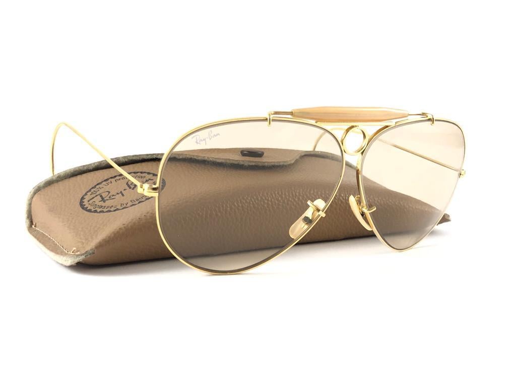 New Vintage Ray Ban Shooter Gold 62Mm Brown Changeable Lens 1970 B&L Sunglasses For Sale 2