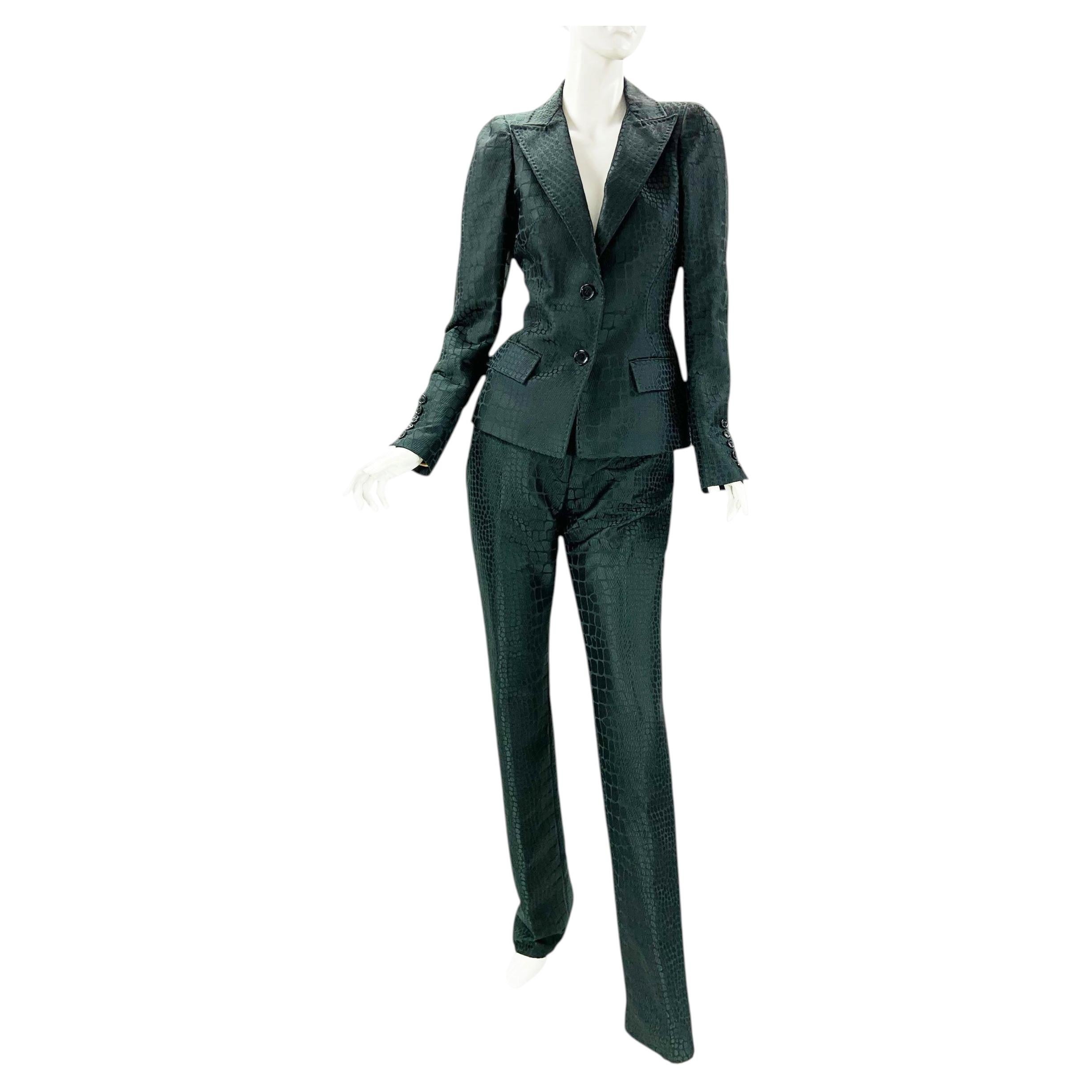 New Vintage Roberto Cavalli 2006 Alligator Print Pants Suit Italian 42