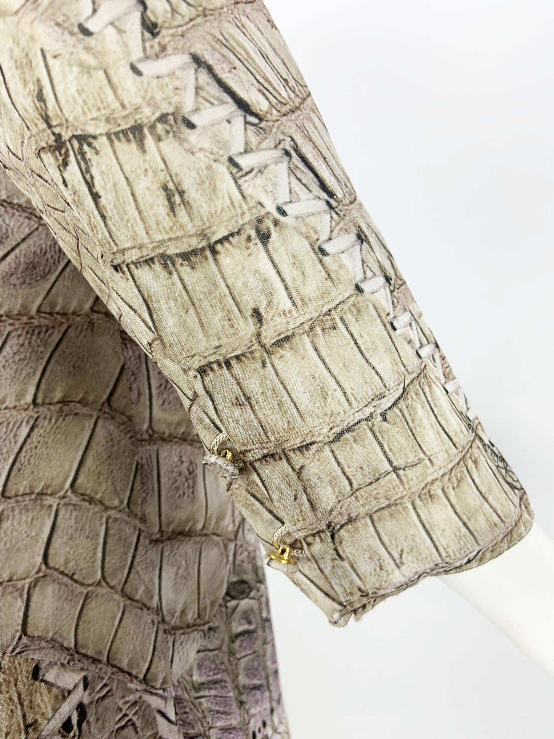 New Vintage Roberto Cavalli SS 2011 Silk Crocodile Print Lace Up Fringe Dress 42 For Sale 5