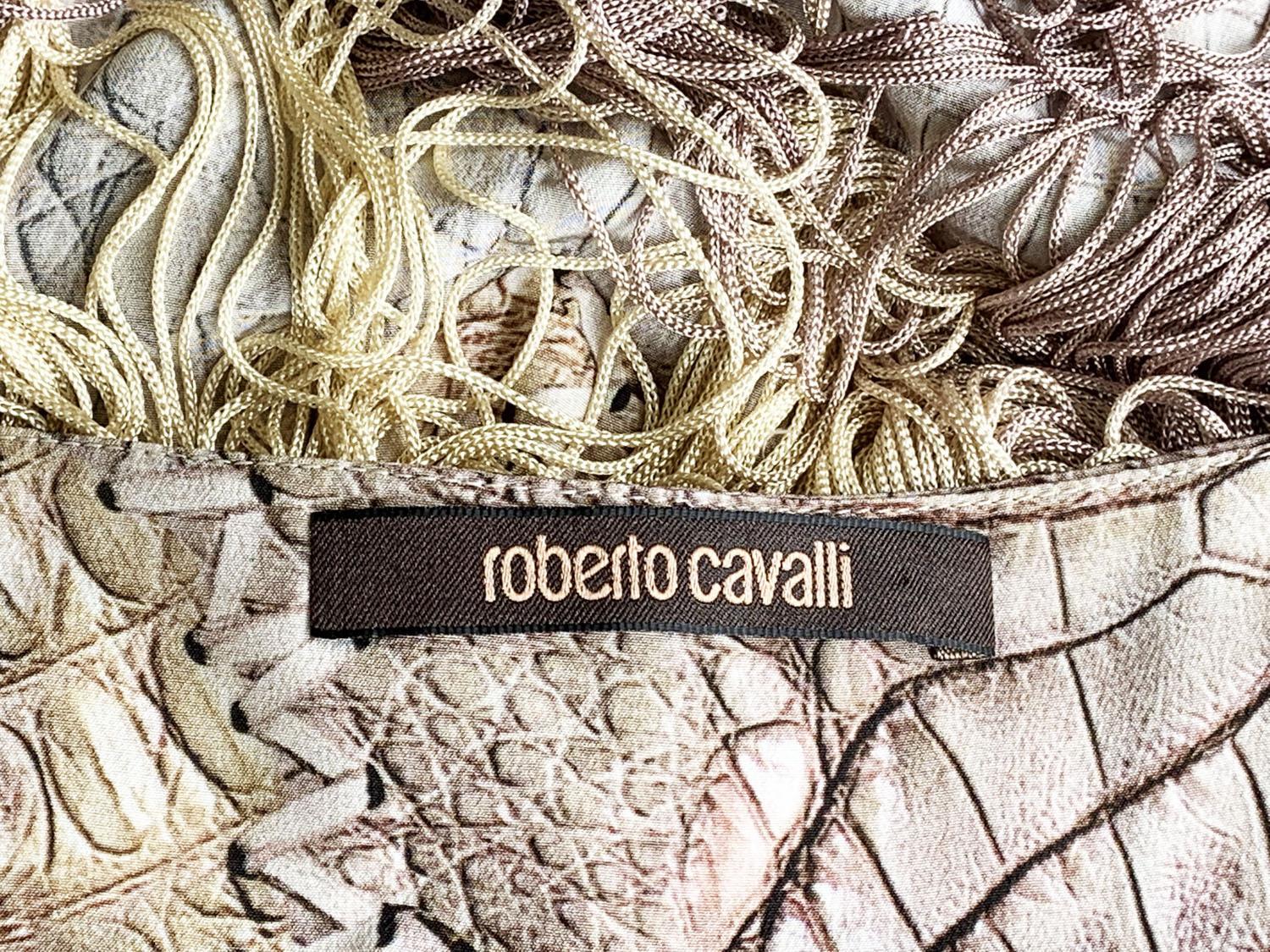 New Vintage Roberto Cavalli SS 2011 Silk Crocodile Print Lace Up Fringe Dress 42 For Sale 7