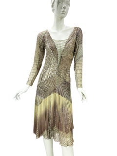 New Vintage Roberto Cavalli SS 2011 Silk Crocodile Print Lace Up Fringe Dress 42