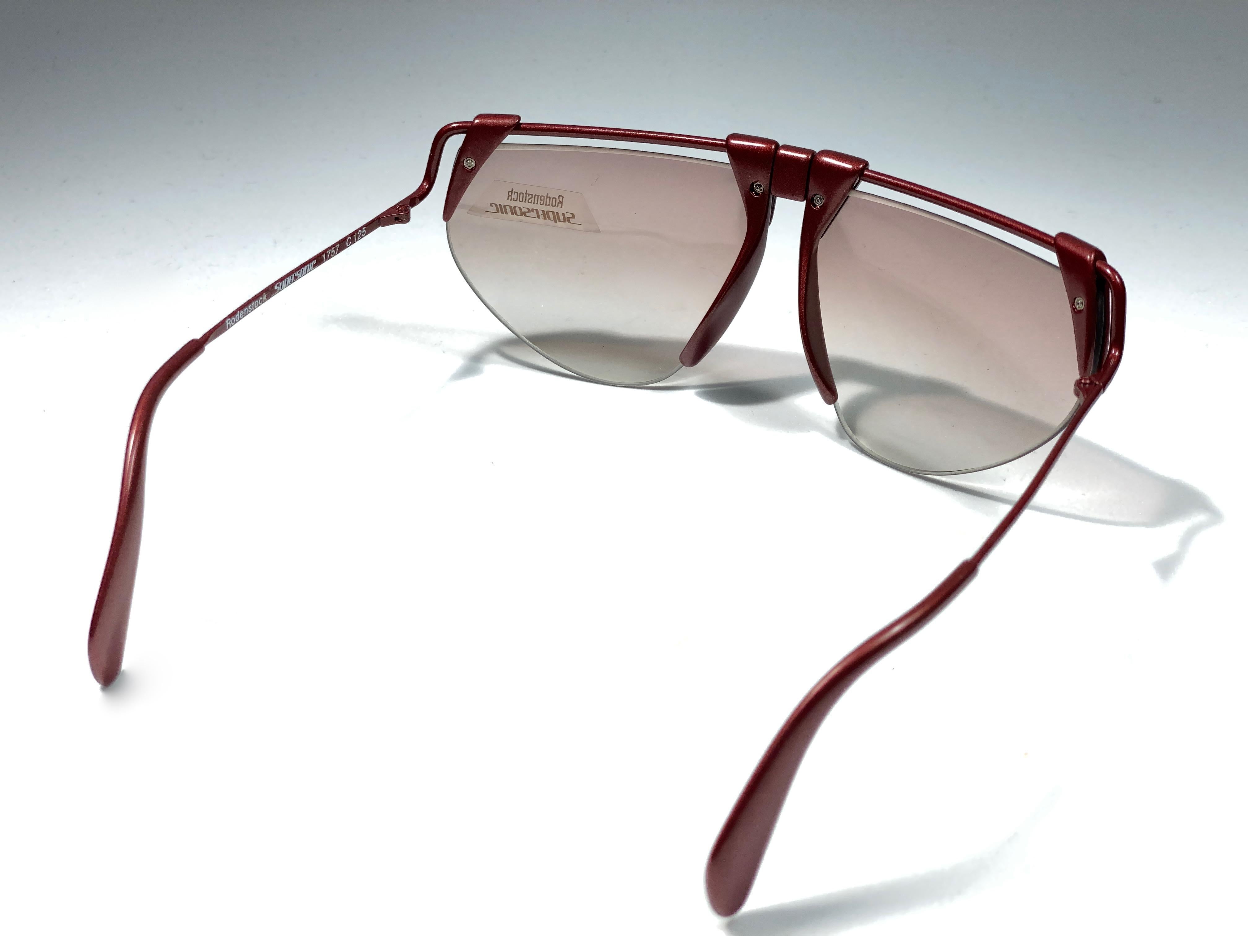 Women's or Men's New Vintage Rodenstock 1757 Metallic Burgundy Futuristic 1980's Sunglasses For Sale