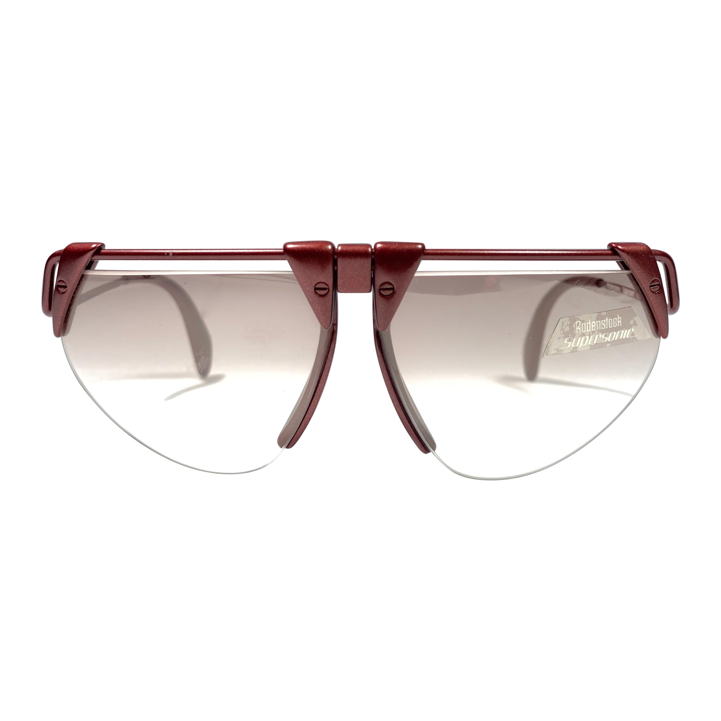New Vintage Rodenstock 1757 Metallic Burgundy Futuristic 1980's Sunglasses en vente