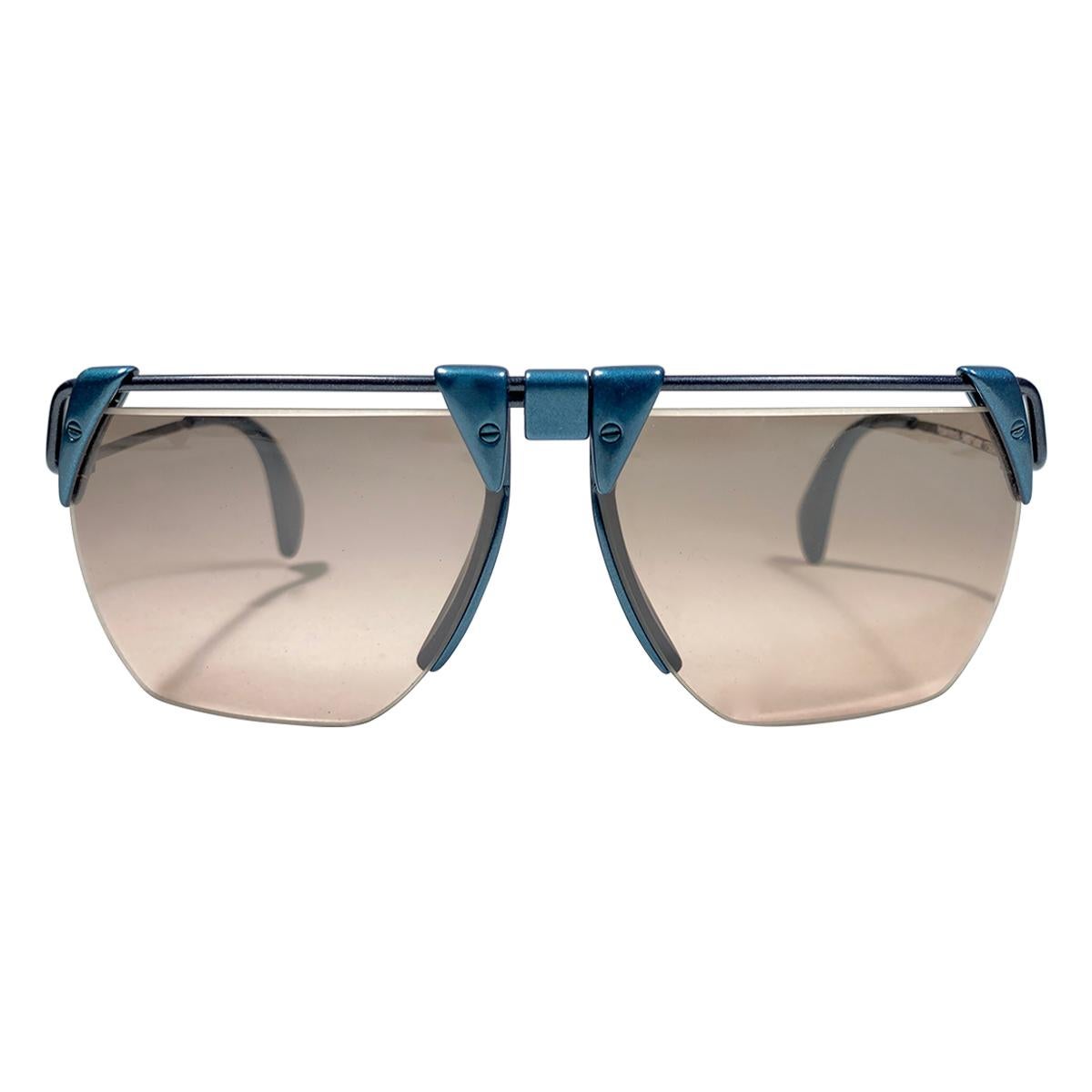 New Vintage Rodenstock 1758 Metallic Blue Futuristic 1980's Sunglasses