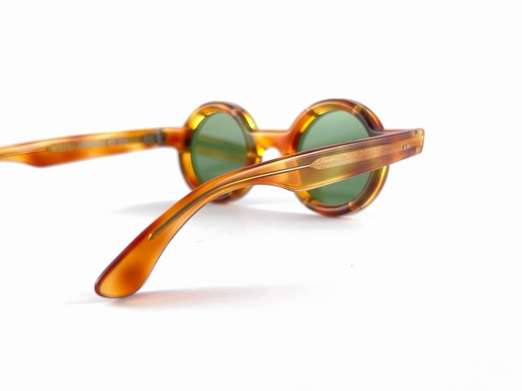 New Vintage Round IDC Translucent Amber & Silver Sunglasses 80's France en vente 6