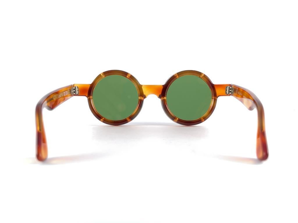 New Vintage Round IDC Translucent Amber & Silver Sunglasses 80's France en vente 7
