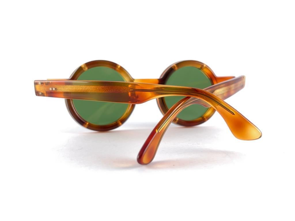 New Vintage Round IDC Translucent Amber & Silver Sunglasses 80's France en vente 8