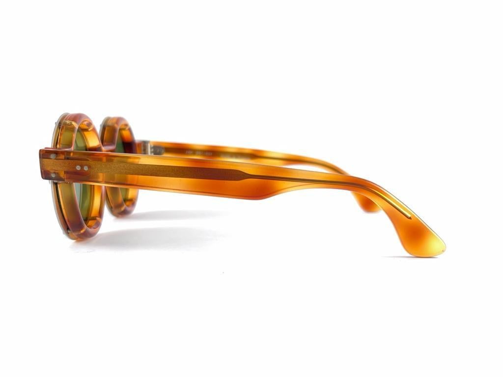 New Vintage Round IDC Translucent Amber & Silver Sunglasses 80's France en vente 1