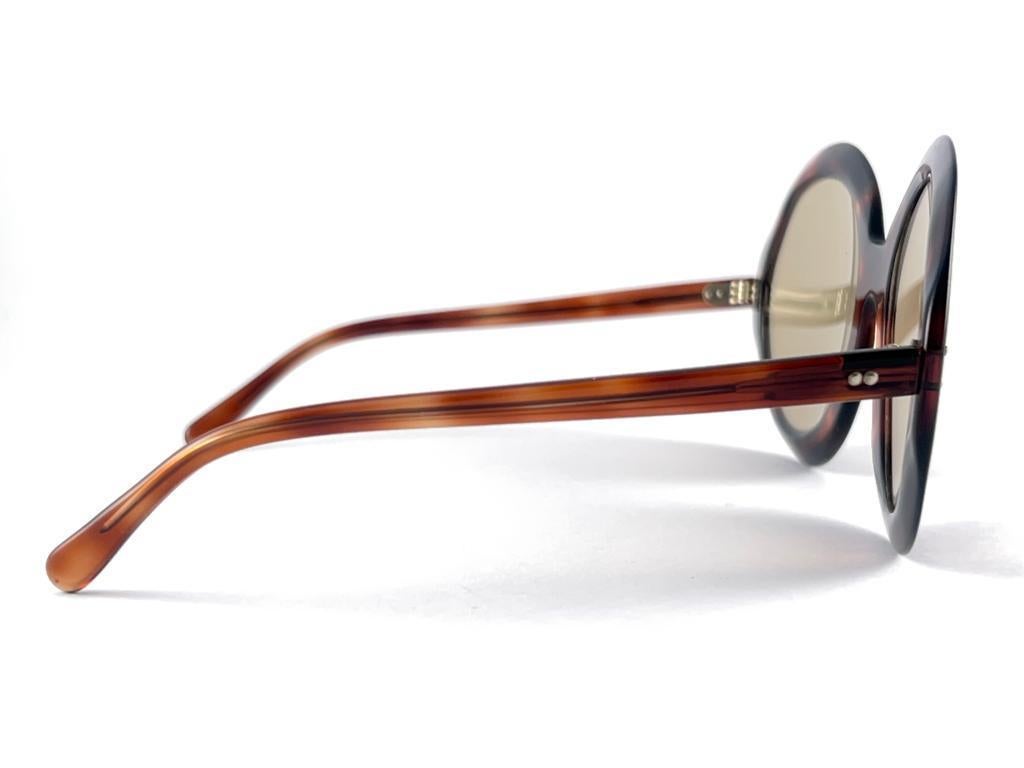 Women's or Men's New Vintage Round Oversized Tortoise Light Brown Lenses 60'S France Sunglasses For Sale