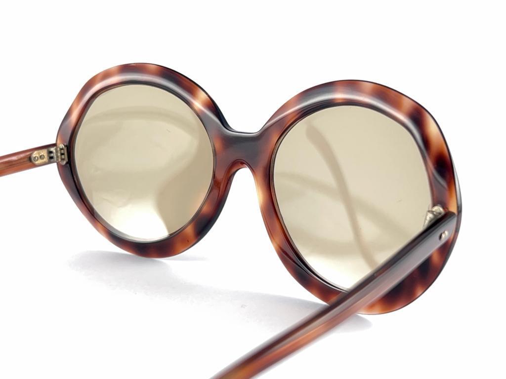 Neue Vintage Runde überdimensioniert Schildkröte Light Brown Gläser 60'S Frankreich Sonnenbrille im Angebot 4
