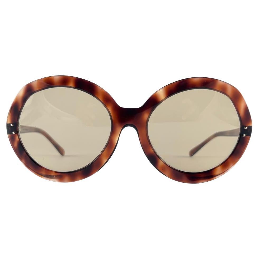 Neue Vintage Runde überdimensioniert Schildkröte Light Brown Gläser 60'S Frankreich Sonnenbrille im Angebot