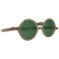 New Vintage Round Rhinestones Mother of Pearl Foldable 1980 France Sunglasses