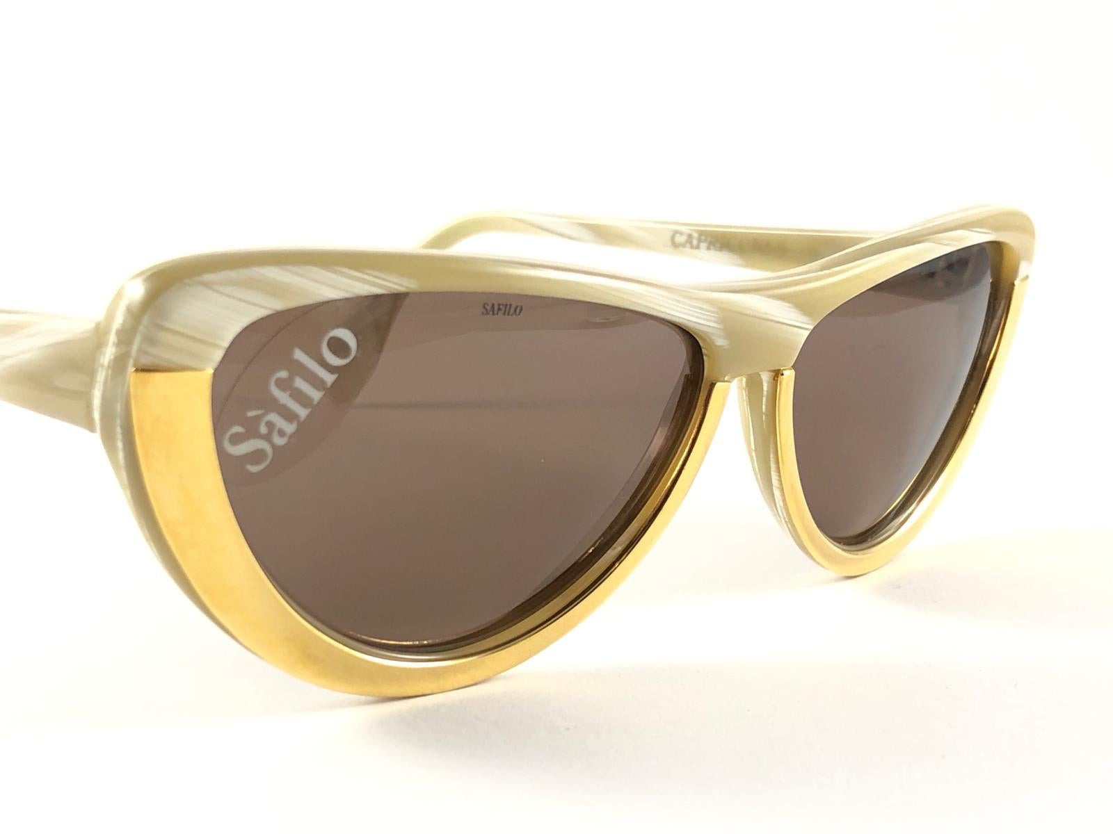 Gray New Vintage Safilo Cat Eye Marbled Capriccio 3 1980's Sunglasses Made in Italy For Sale