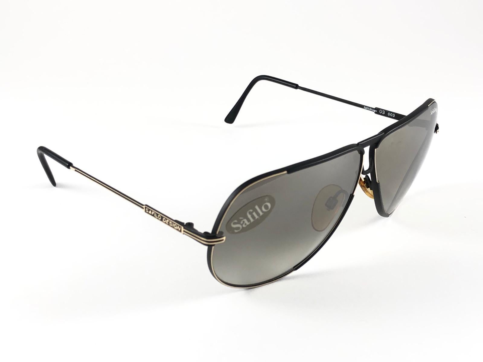 New Vintage Safilo Design 03 Black Mate Aviator 80's Sunglasses Madein Italy In New Condition In Baleares, Baleares