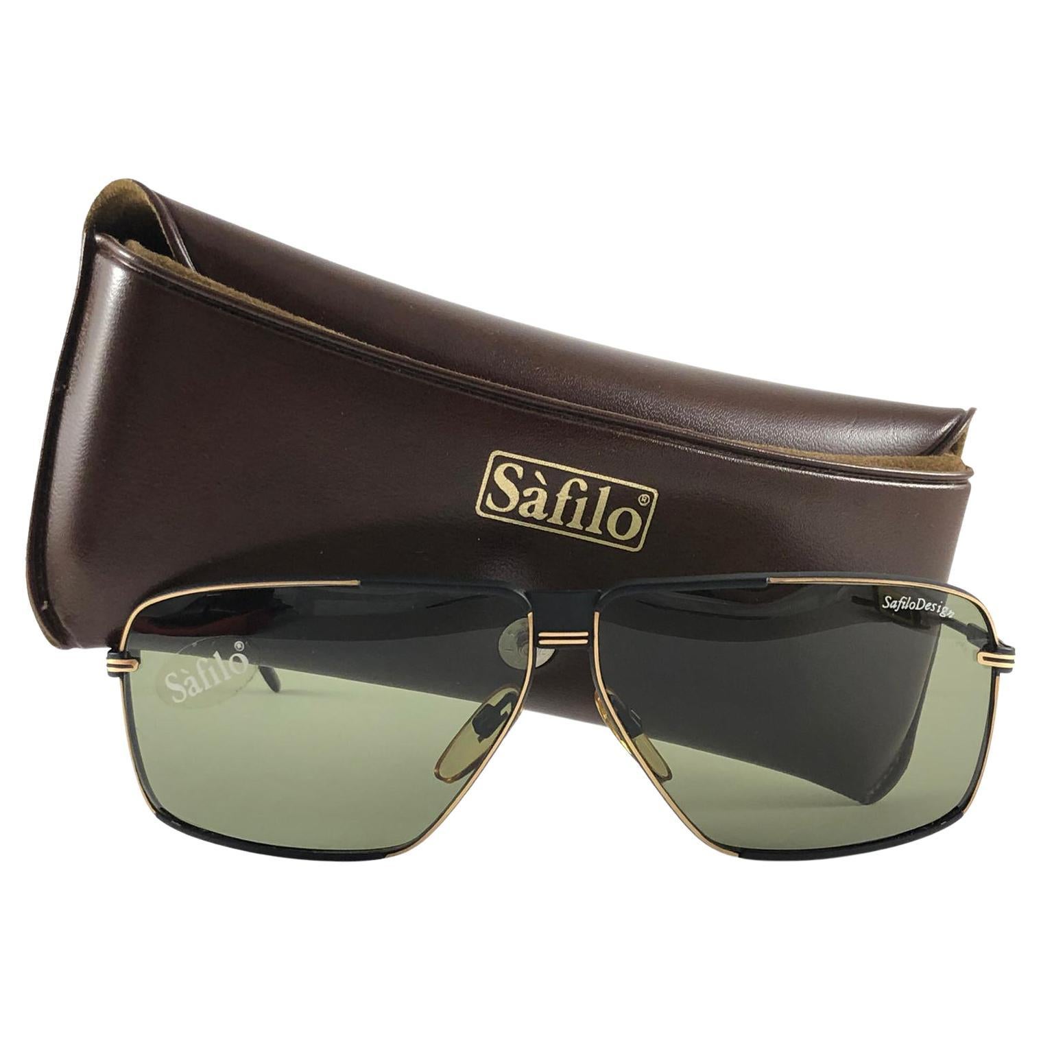 New Vintage Safilo Design 04 Black Mate Aviator 1980's Sunglasses Made in Italy