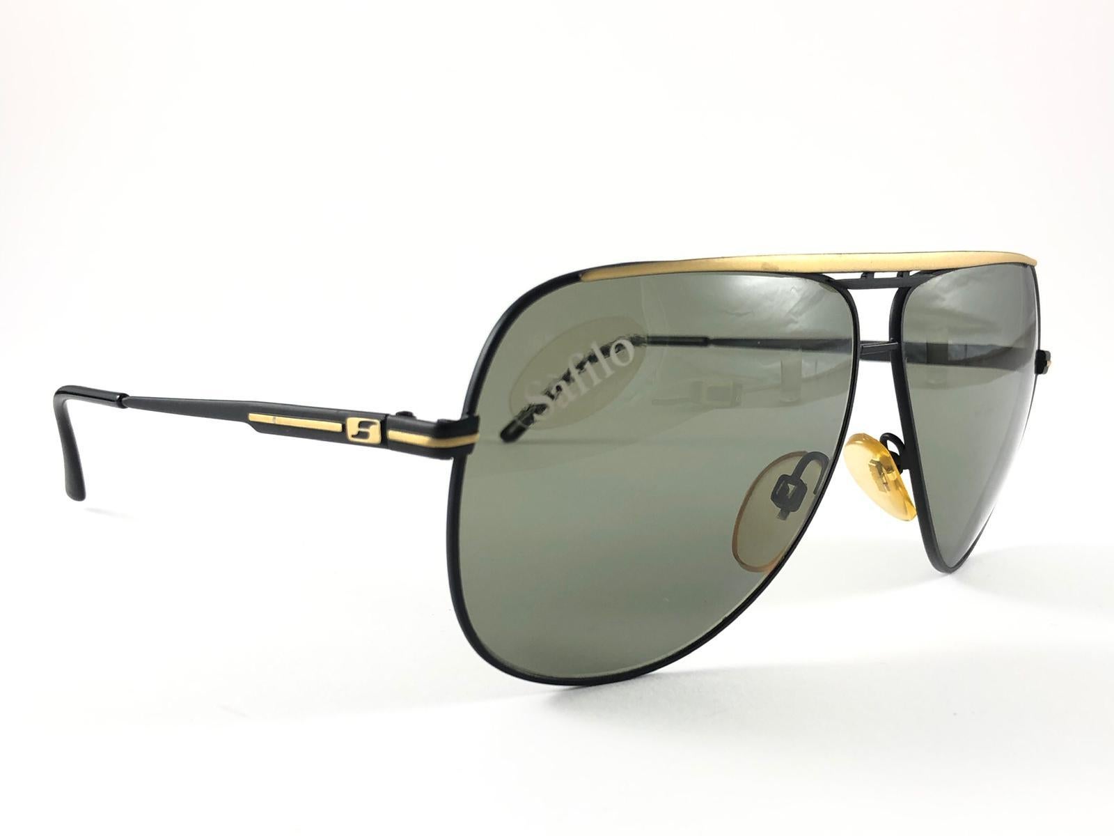 Women's or Men's New Vintage Safilo Skipper 185 Black Mate Aviator 80's Sunglasses Madein Italy
