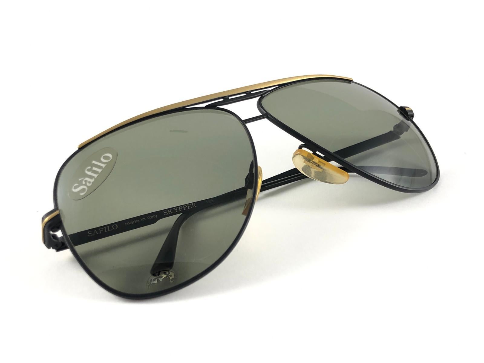 New Vintage Safilo Skipper 185 Black Mate Aviator 80's Sunglasses Madein Italy 5
