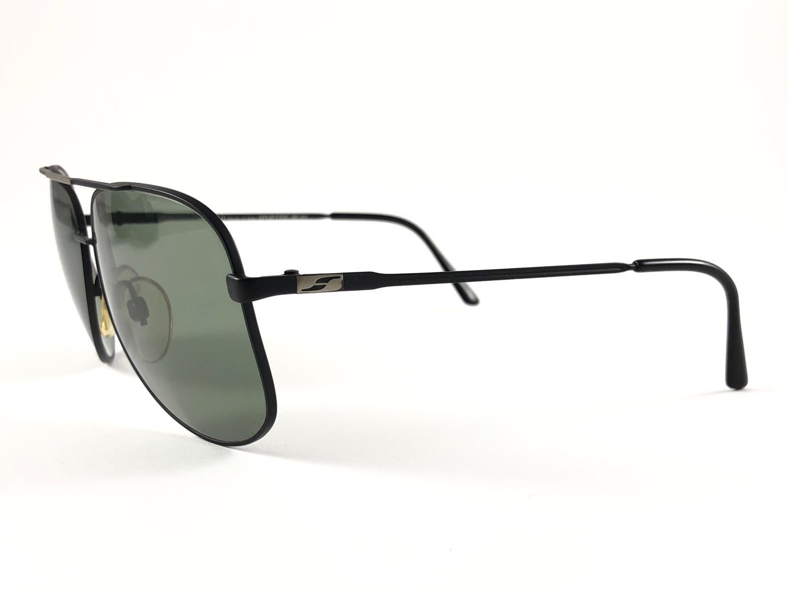 Women's New Vintage Safilo Sporting 86 003 Black Mate Aviator 1980's Sunglasses For Sale