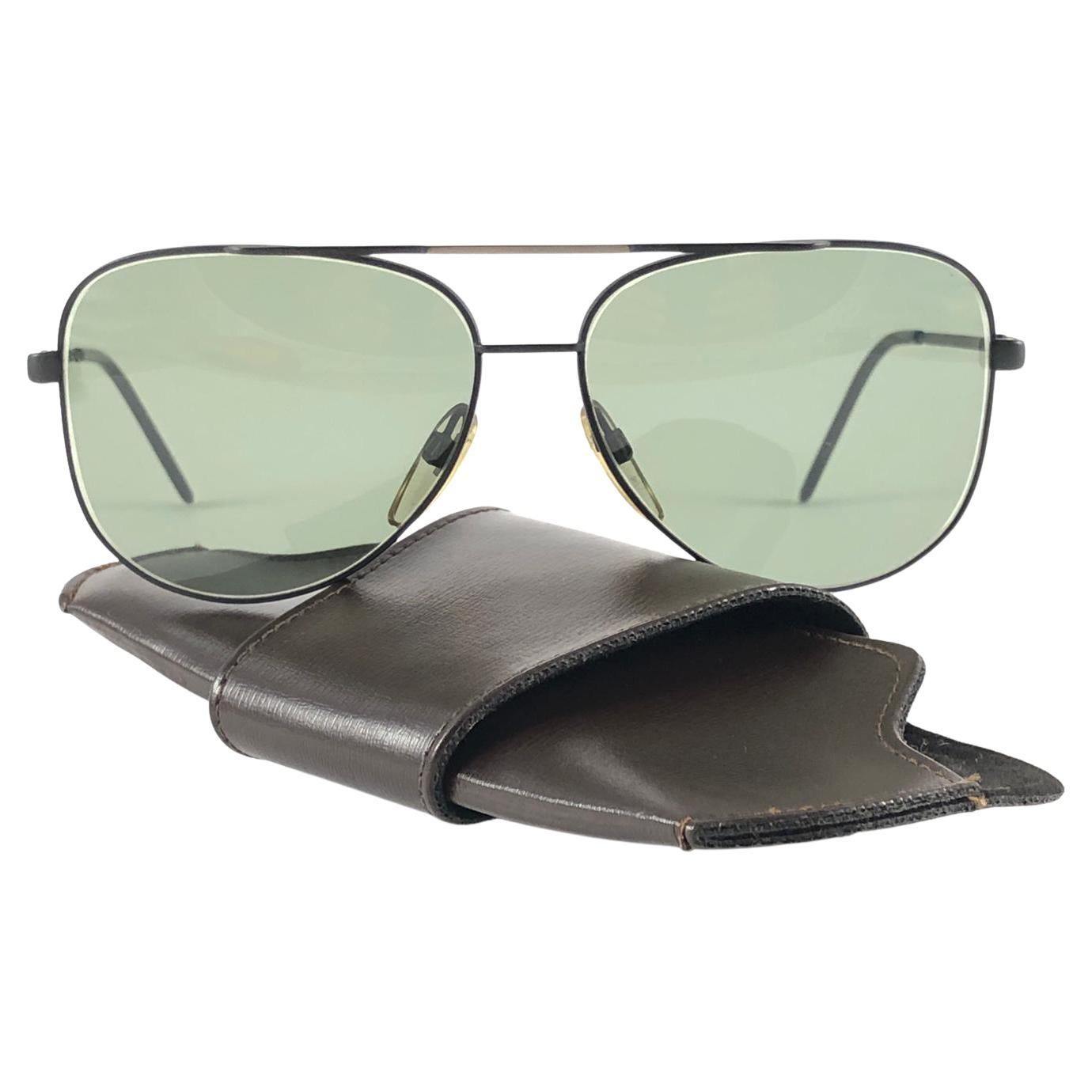 New Vintage Safilo Sporting 86 003 Black Mate Aviator 1980's Sunglasses For Sale