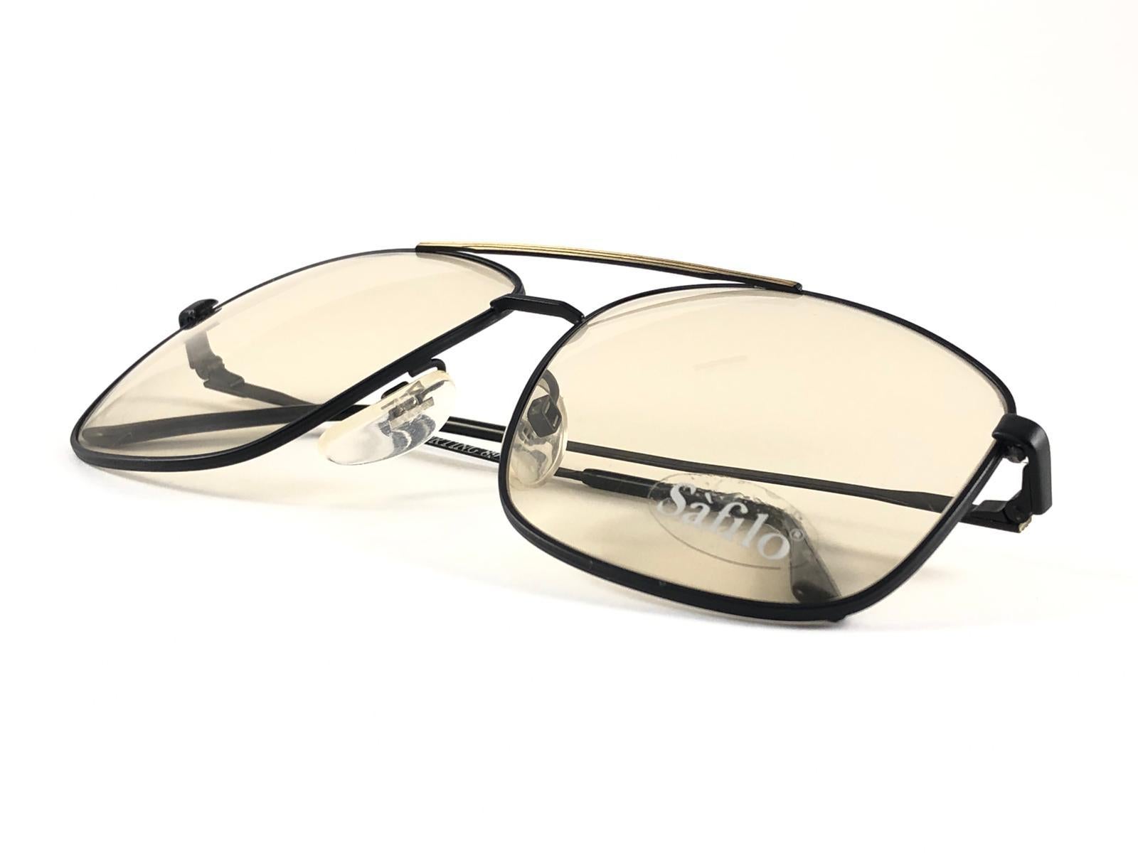 New Vintage Safilo Sporting 89 Black Mate Aviator 80's Sunglasses Madein Italy For Sale 1