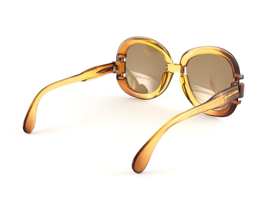 New Vintage Saphira 4013 Translucent Amber Optyl Sunglasses 80s Germany   For Sale 1