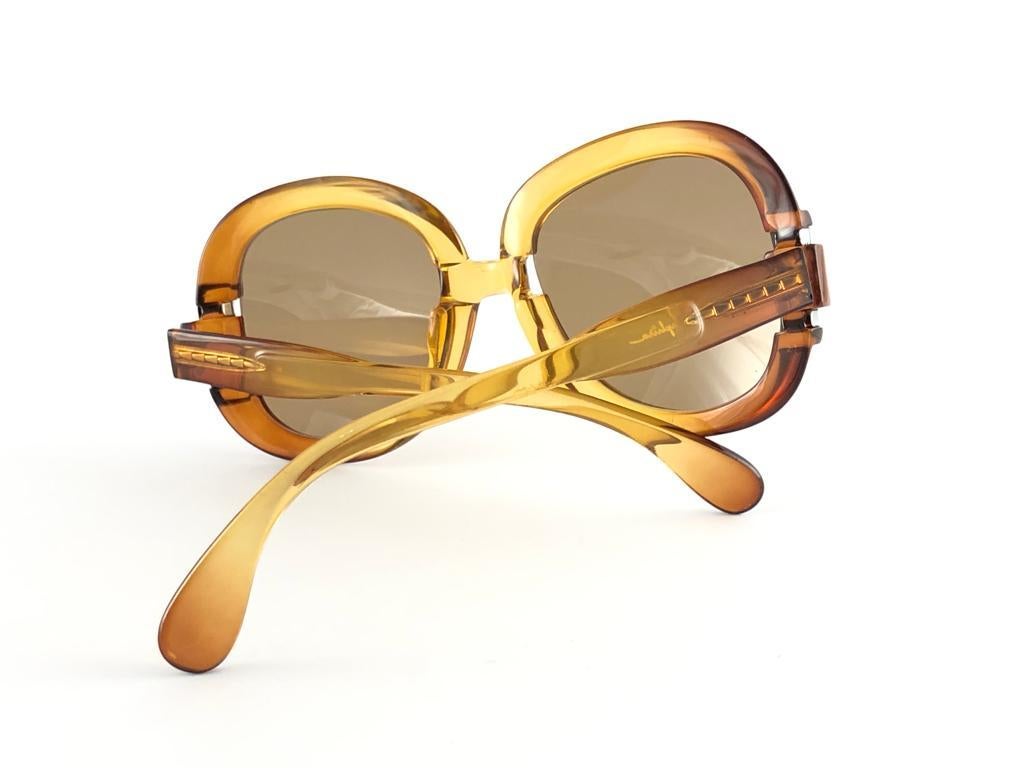 New Vintage Saphira 4013 Translucent Amber Optyl Sunglasses 80s Germany   For Sale 4