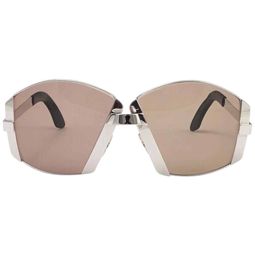 New Vintage Sapphira M713 Oversized Silver Brown Lenses Sunglasses