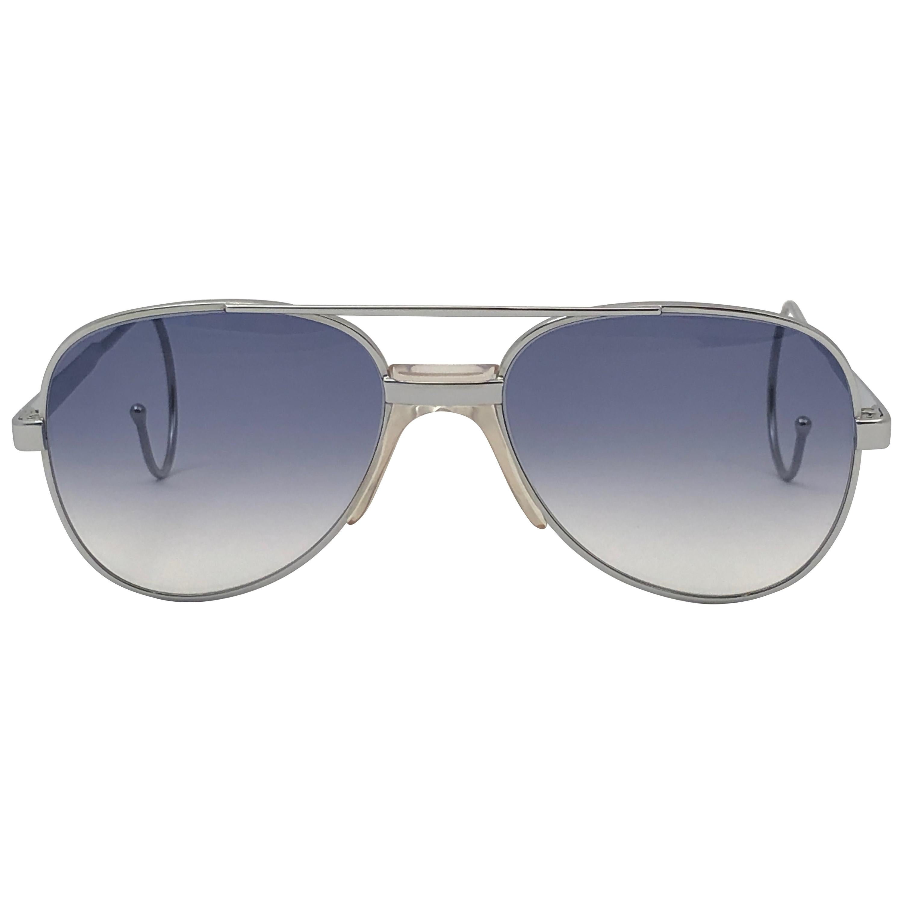 New Vintage Serge Kirchhofer 624 Silver Blue Lenses Sunglasses Austria For Sale