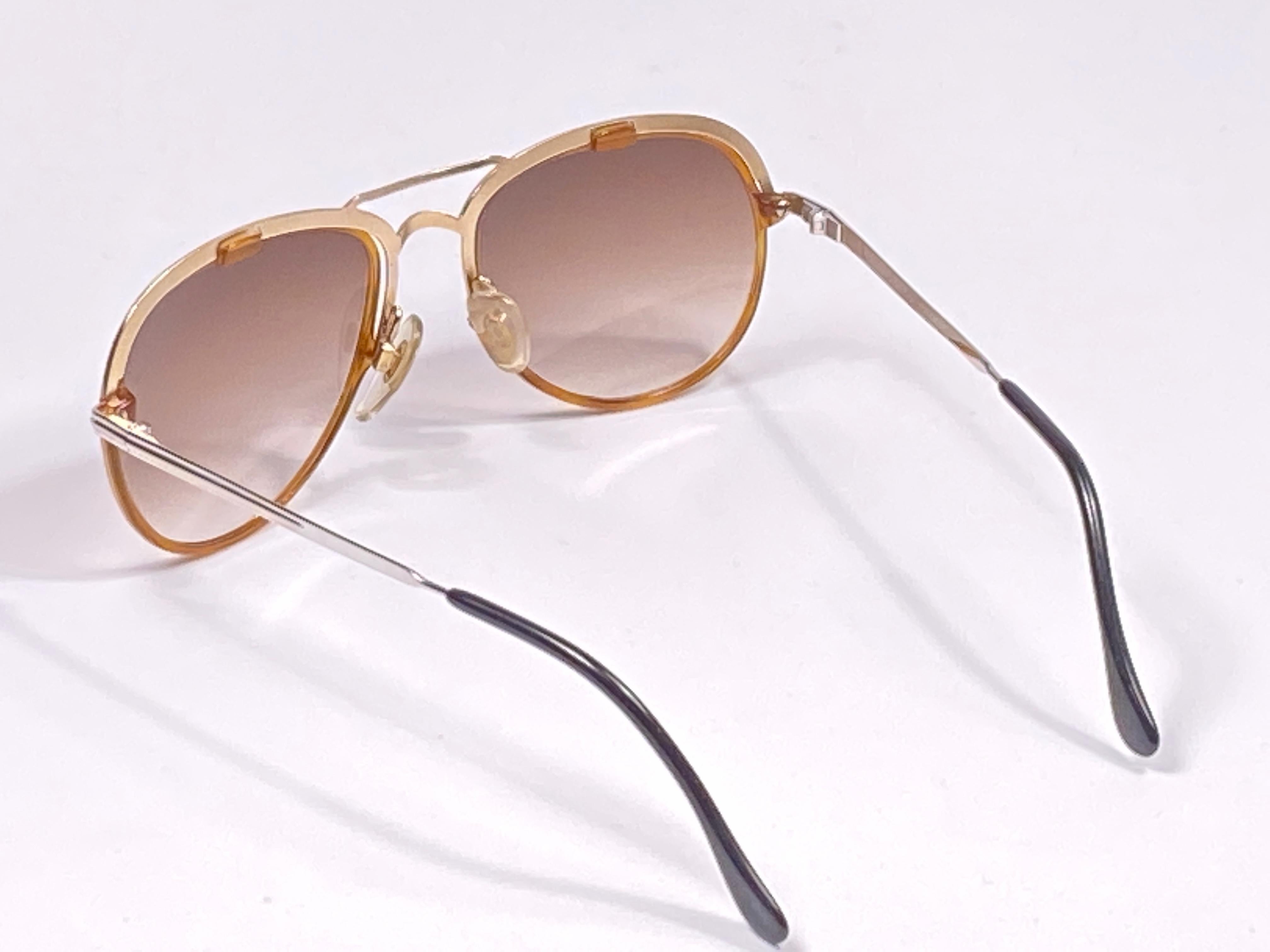 Brown New Vintage Serge Kirchhofer Two Tone Amber MOD 209 Aviator Sunglasses Austria For Sale
