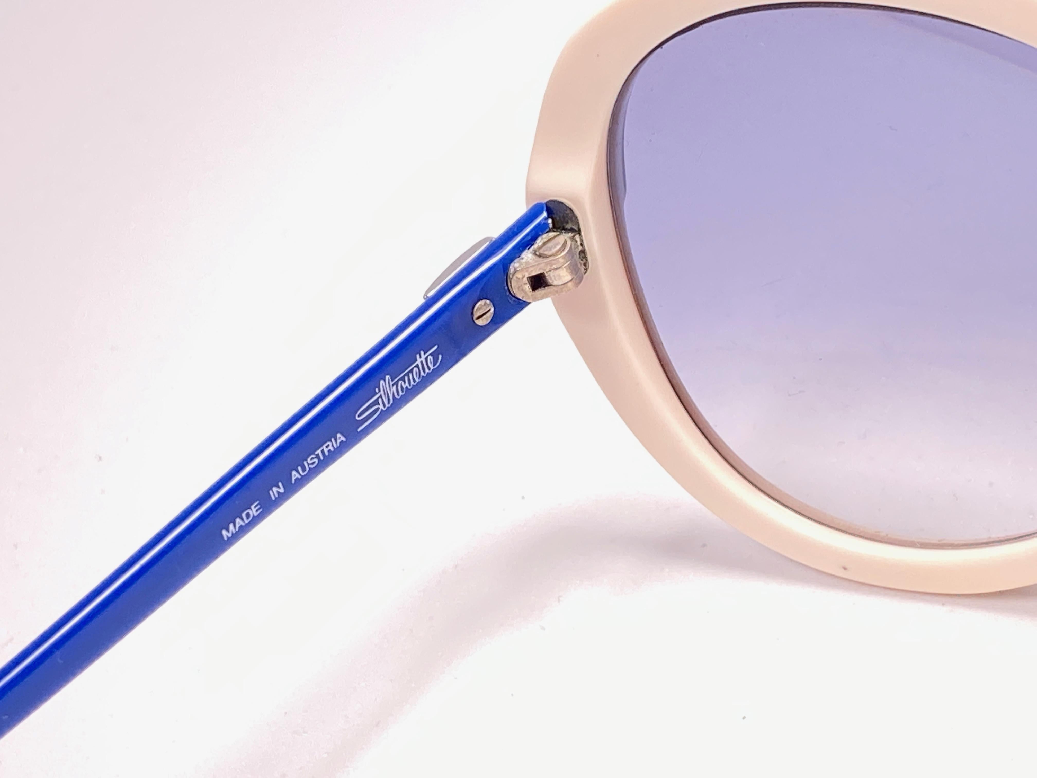 Violet New Vintage Silhouette 3024 White Blue Funk Germany 1980 Sunglasses  en vente