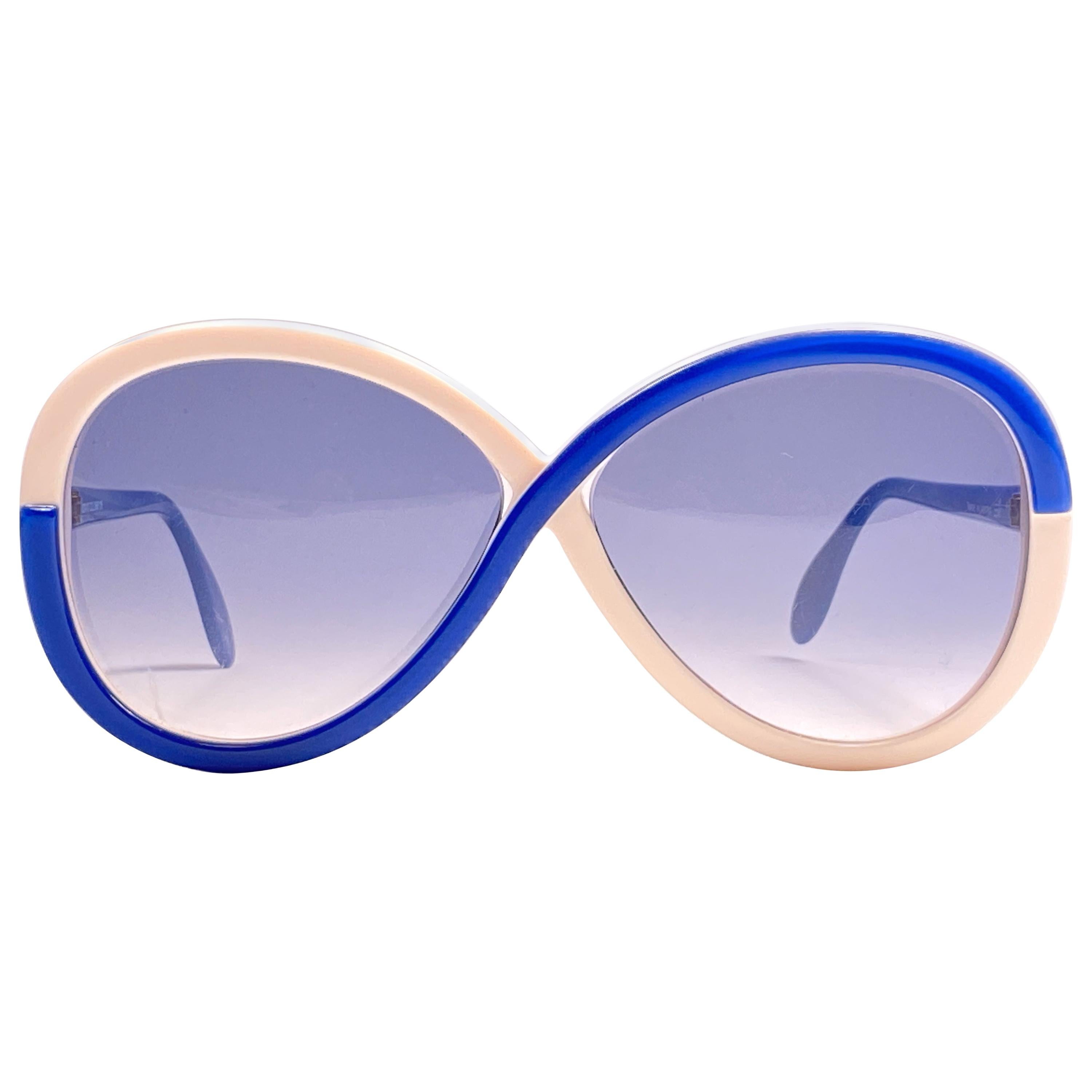 New Vintage Silhouette 3024 White Blue Funk Germany 1980 Sunglasses For Sale