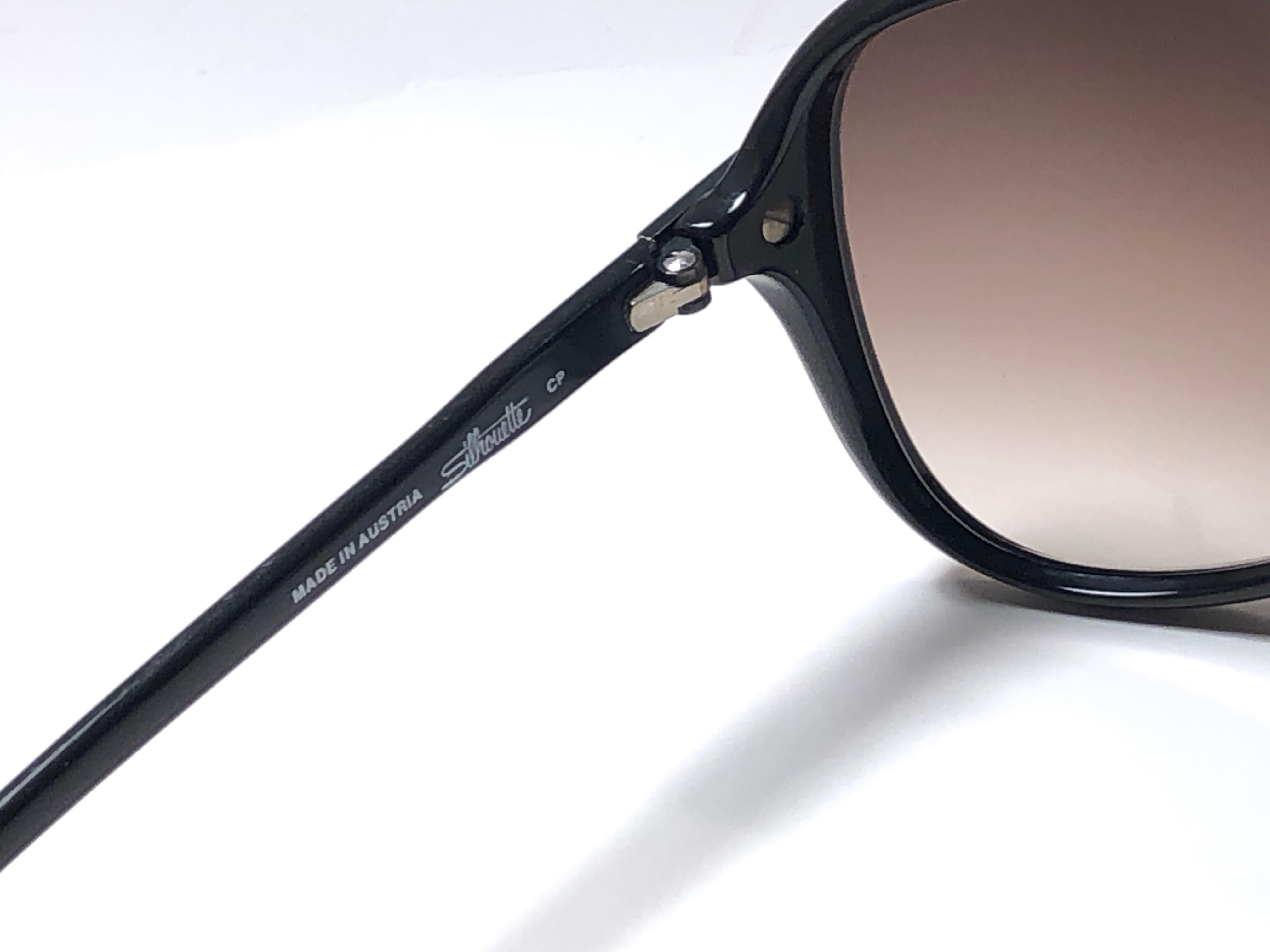 Women's New Vintage Silhouette 4005 Black & Silver 1980's Sunglasses For Sale