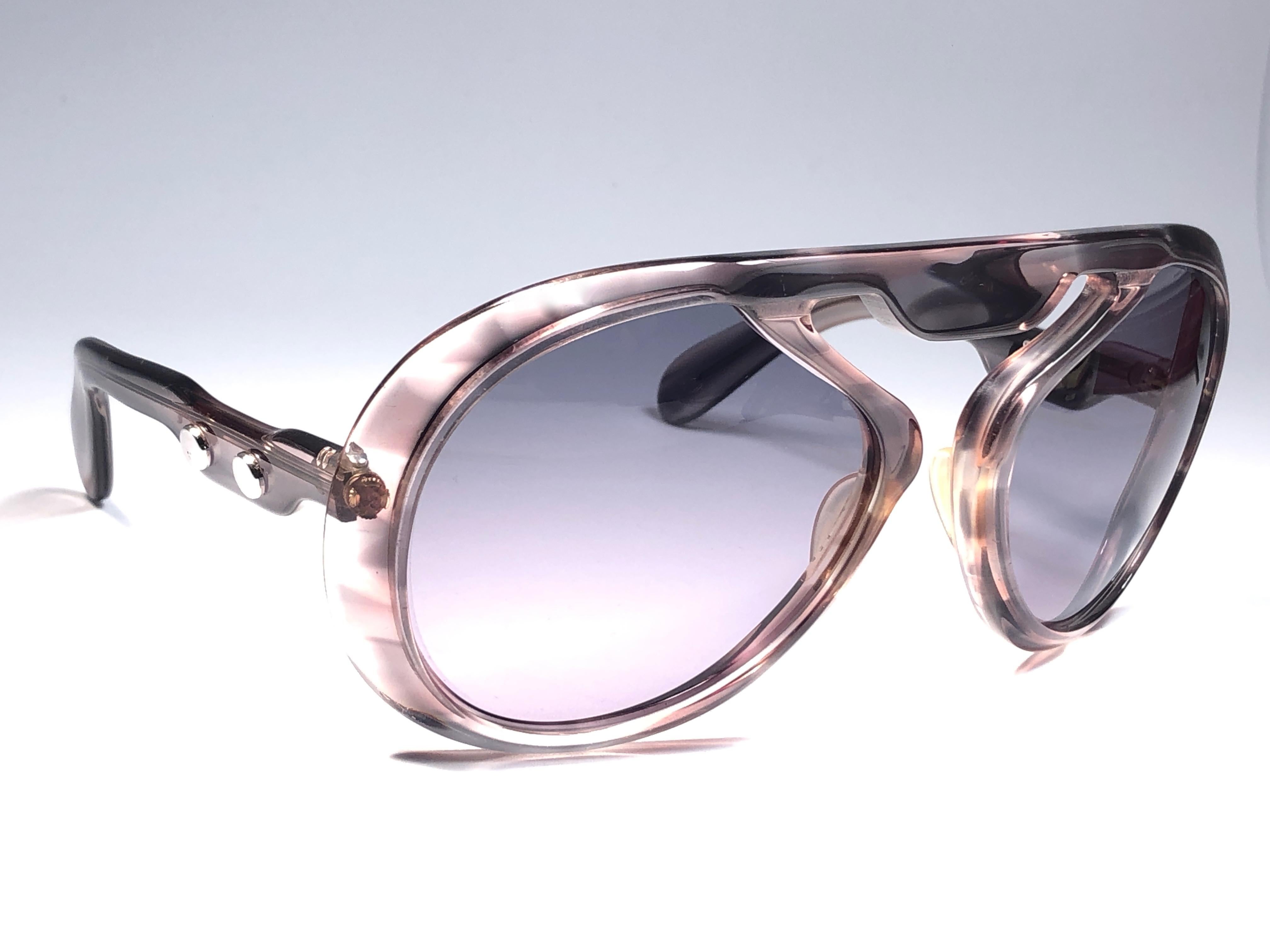 New Vintage Silhouette Clear Oversized Silver Funk Germany 1970 Sunglasses  In New Condition For Sale In Baleares, Baleares