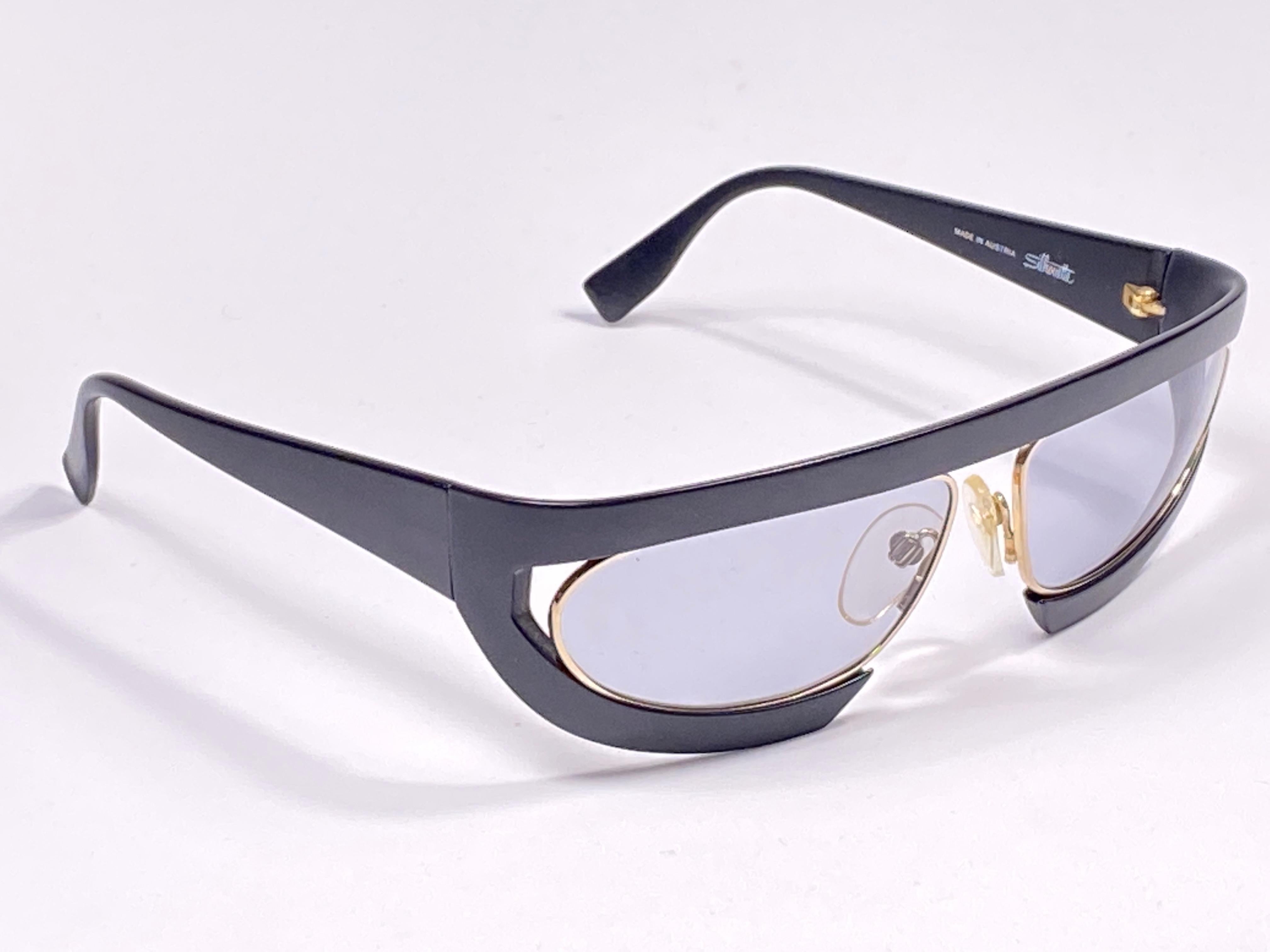 Nouveau masque de soleil vintage silhouette noir et or M8020, années 1980 Neuf - En vente à Baleares, Baleares