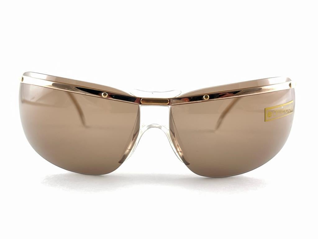 New Vintage Sol Amor Gold Brown Lenses Rimless Wrap Frame Sunglasses 60s France For Sale 6