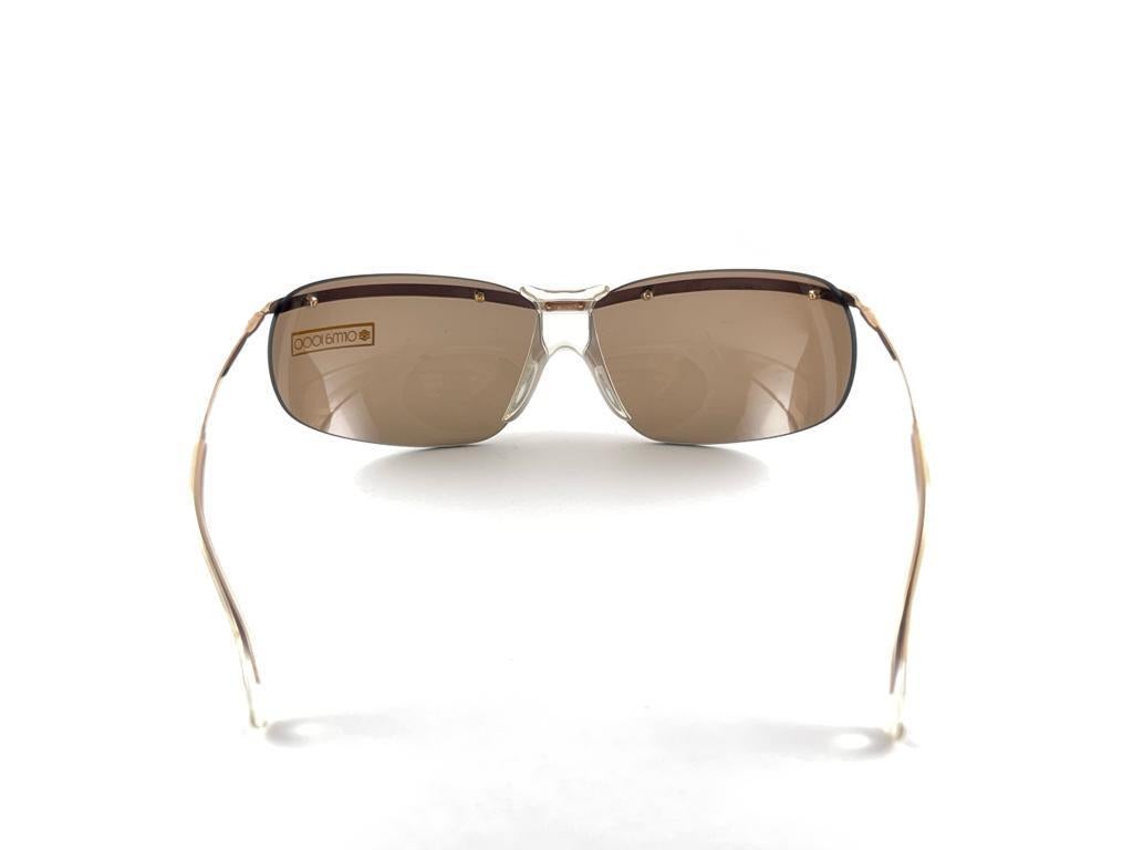 New Vintage Sol Amor Gold Brown Lenses Rimless Wrap Frame Sunglasses 60s France For Sale 3