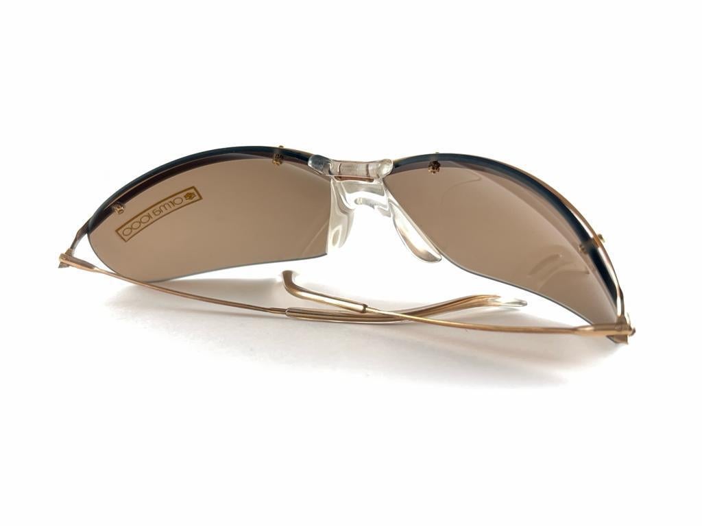 New Vintage Sol Amor Gold Brown Lenses Rimless Wrap Frame Sunglasses 60s France For Sale 4