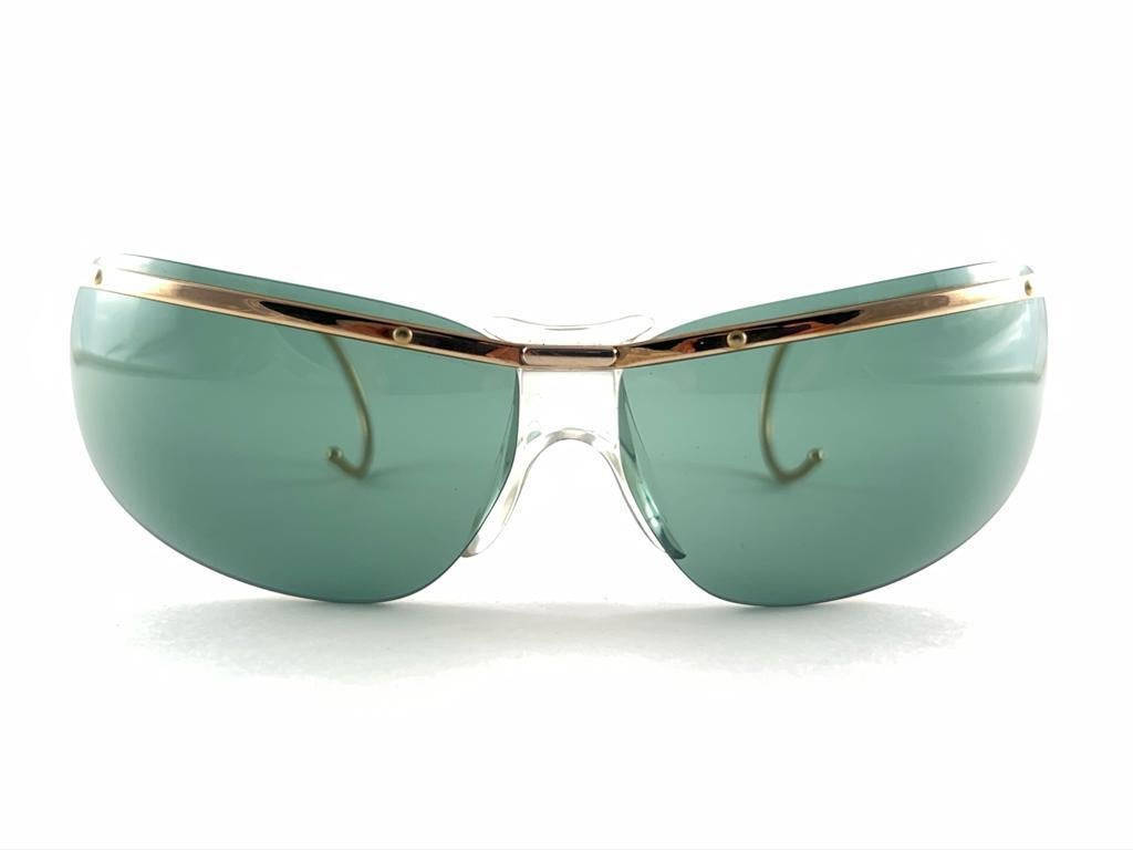 New Vintage Sol Amor Gold Curled Tips Rimless Wrap Frame Sunglasses 60s France For Sale 6