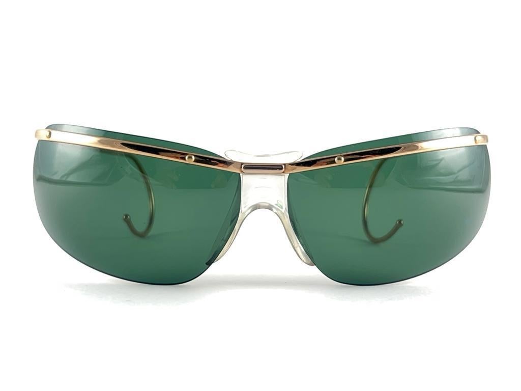 New Vintage Sol Amor Gold Curled Tips Rimless Wrap Frame Sunglasses 60's France For Sale 6