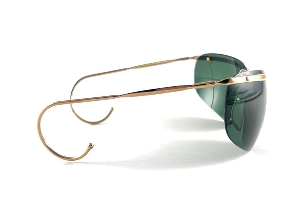 Women's or Men's New Vintage Sol Amor Gold Curled Tips Rimless Wrap Frame Sunglasses 60's France For Sale